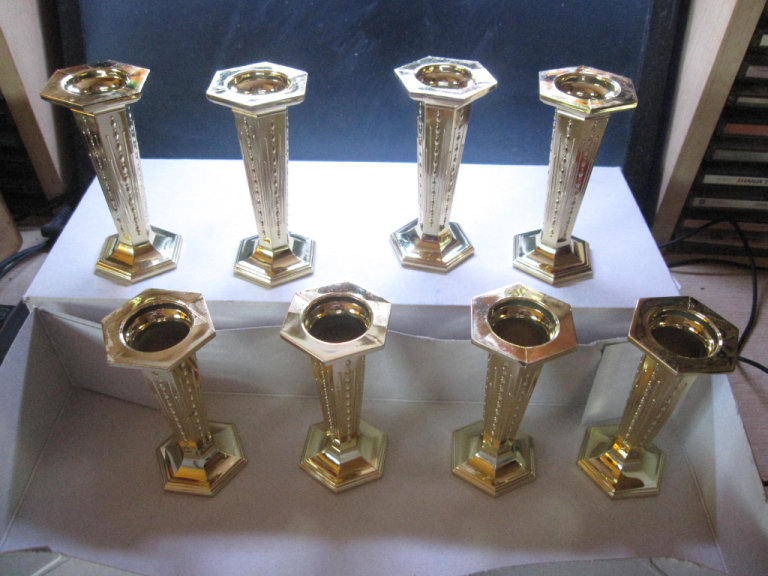 8 brand new hexagon gold wedding cake pillars