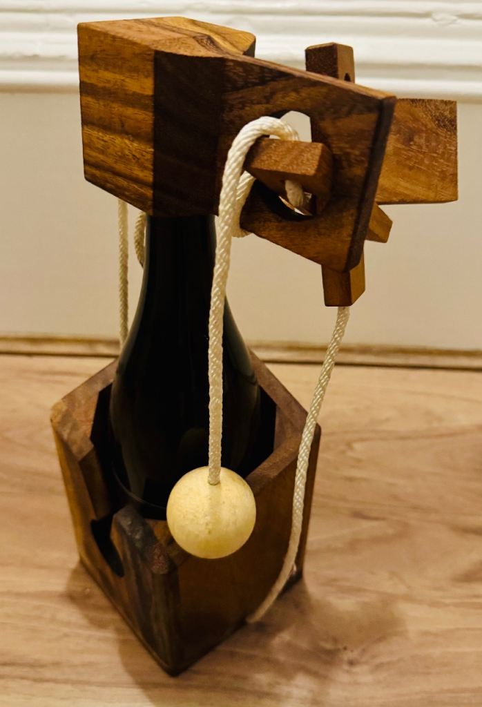 Handmade Wooden Wine Bottle Puzzle Holder – Unique Gift Idea