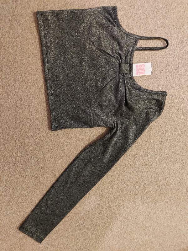 Girls black glitter bow one shoulder top age 13 years