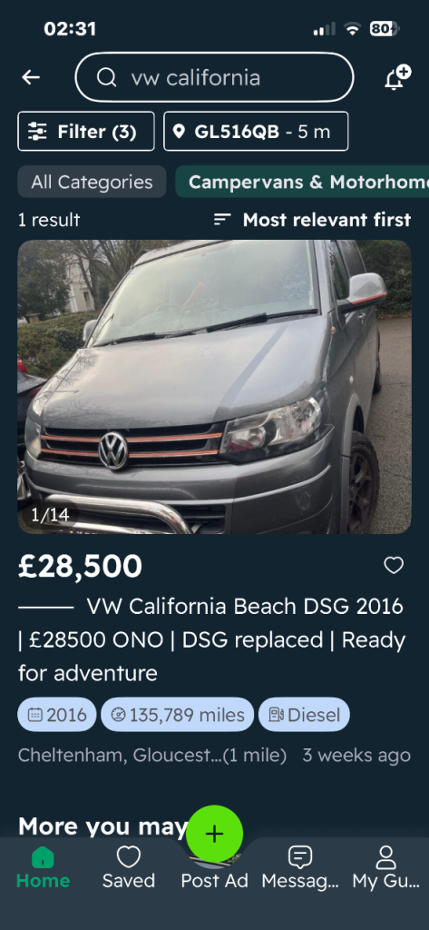 2016 VW California Beach DSG Auto £26500