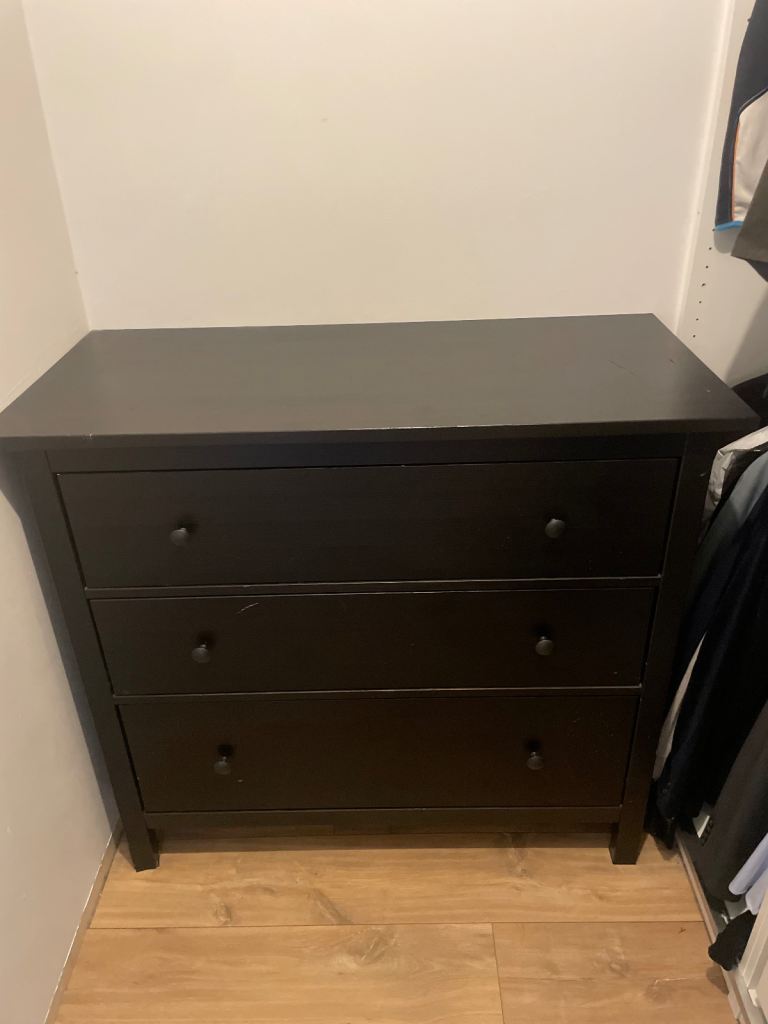 Free Black Wooden Chest of Drawers with 3 Drawers – Good Condition