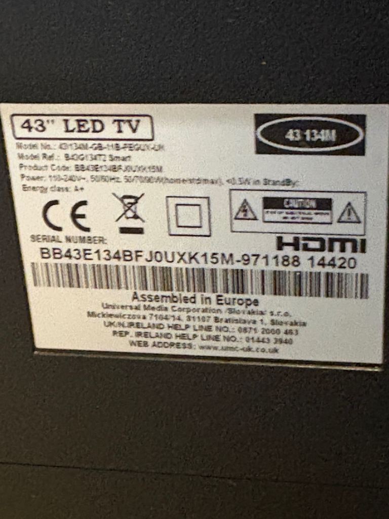 43” LED TV (Blaupunkt). Good condition   