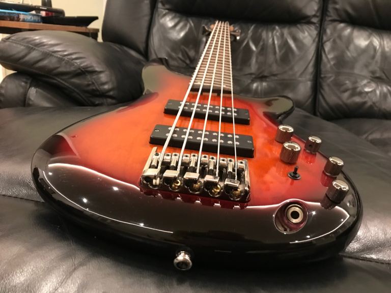 Ibanez SR375E 5 String bass guitar, Aged Whiskey Burst, lovely condition, new strings 