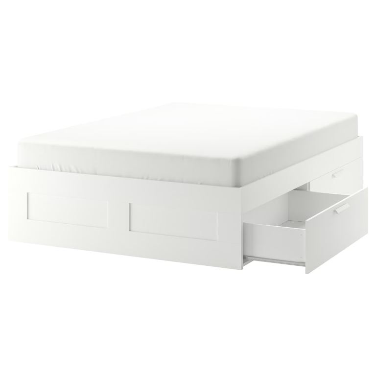 image for 🛏️ White IKEA BRIMNES Bed Frame + Mattress + Pillows — Excellent Condition!