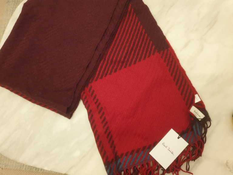 image for Paul Smith, new 100% red tartan wool scarf