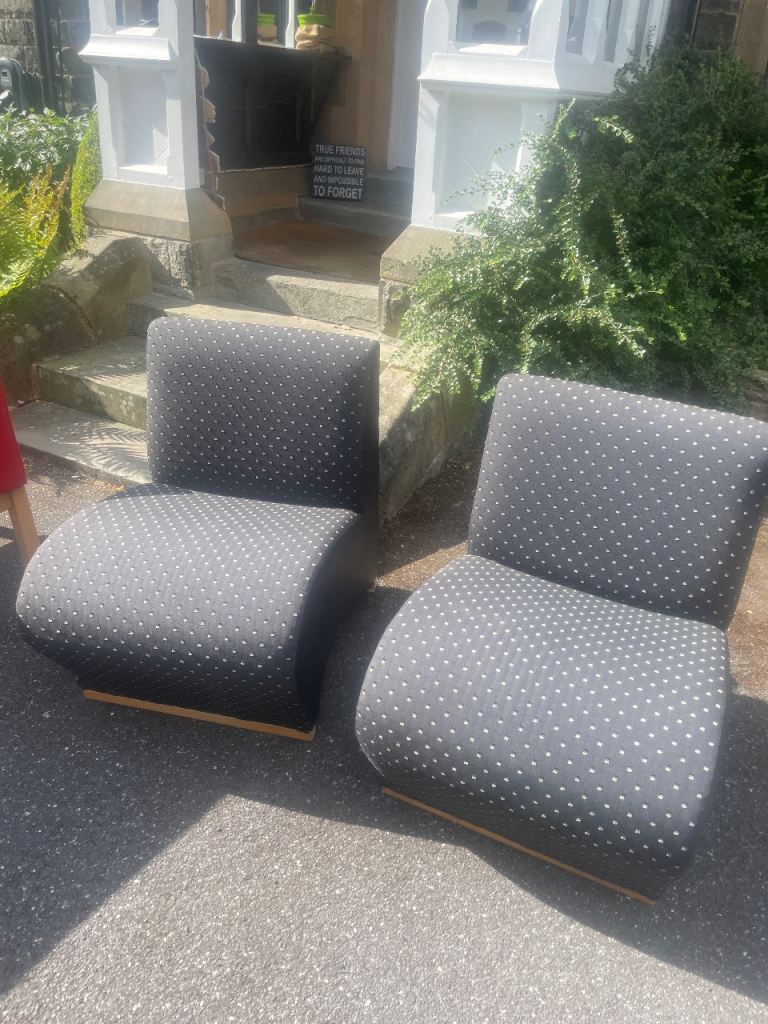 Pair of Grey Fabric Armless Chairs
