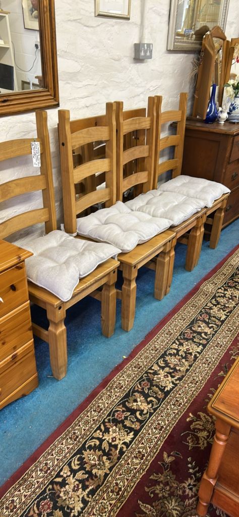 4 x solid pine matching ladder highback chairs 