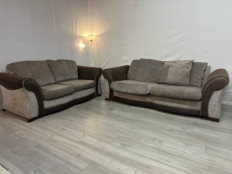 #246 DFS Brown/Oatmeal 2 & 3 Seater Sofa - Fair Condition - Collection Only