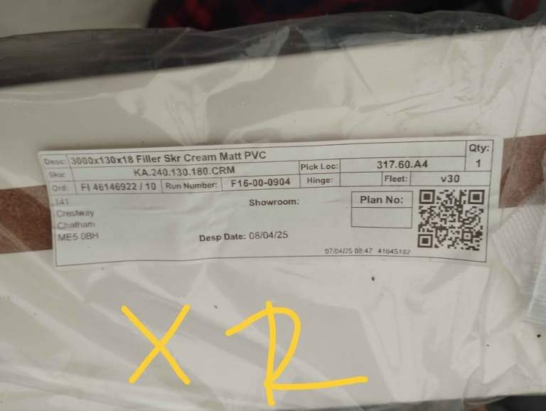  Kitchen cupboard end panels, cornice etc in cream