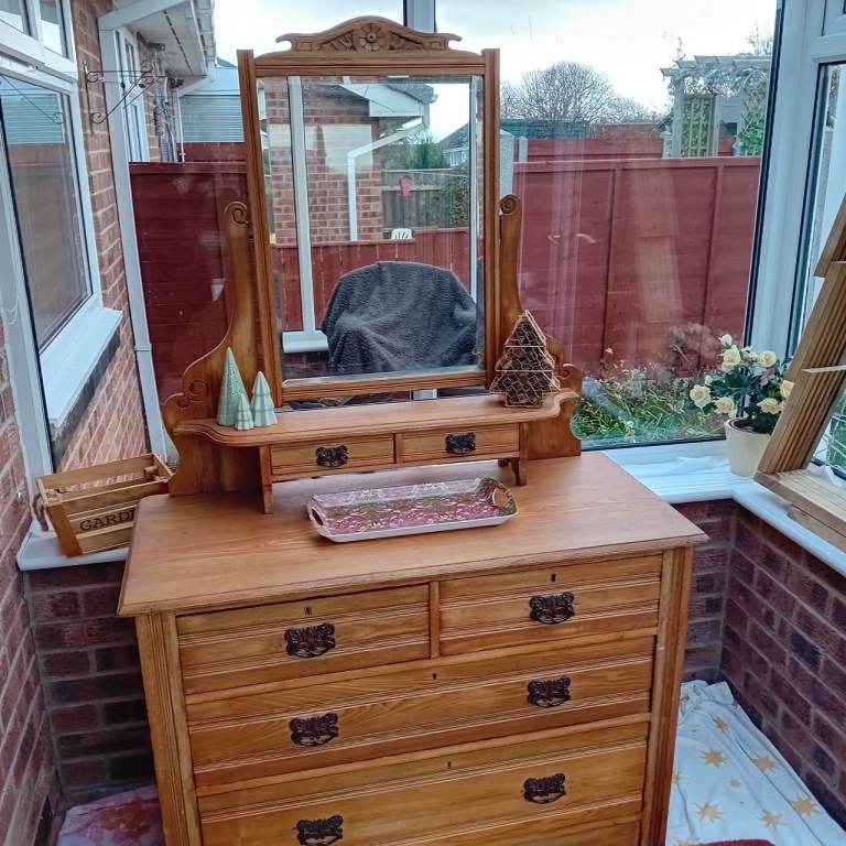 image for Wooden Brown Dressing Table with Mirror