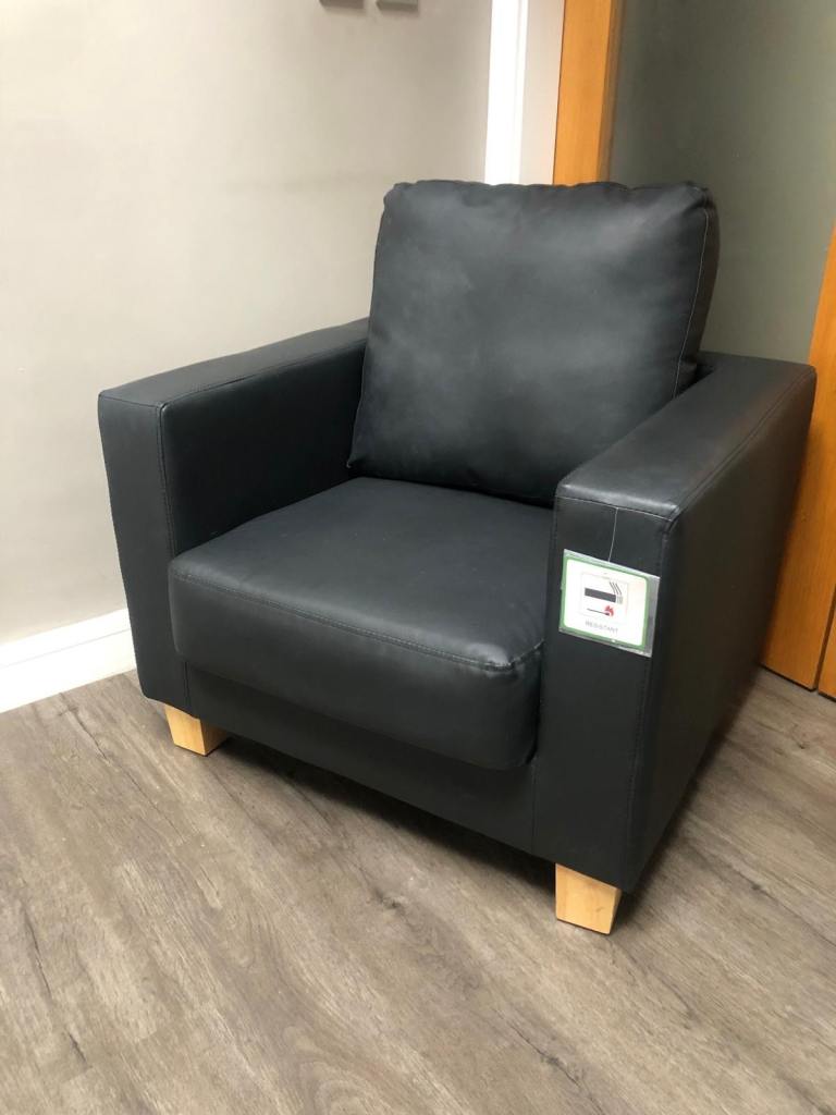 Black Faux Leather Armchair With Natural Wood Legs 