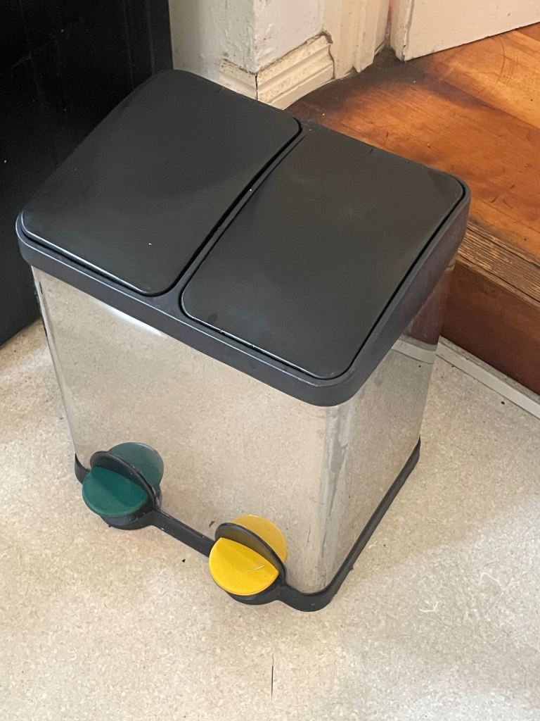 Dual Compartment Pedal Bin – Silver & Black, Good Condition