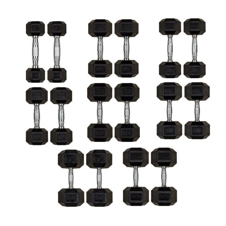 Hill Icon Rubber Hex Dumbbell Set 2.5kg - 20kg - Weights Gym