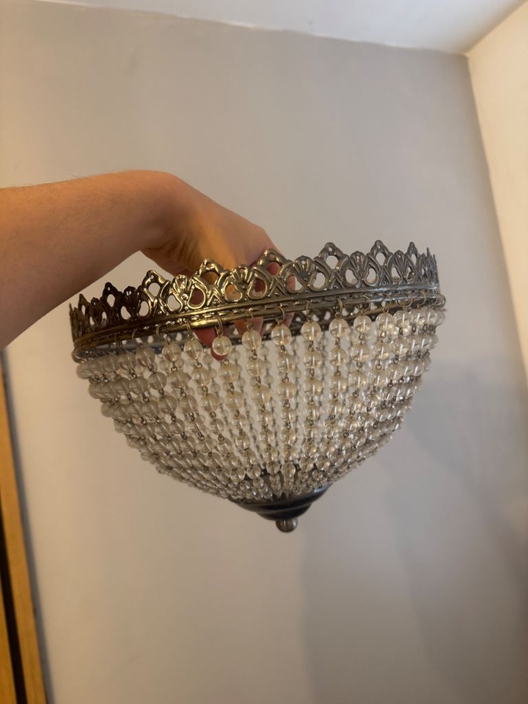 Vintage Beaded Chandelier Lampshade – Silver/Clear, Good Condition