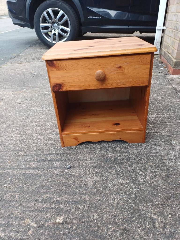 Pine Bedside Table with Drawer and Shelf