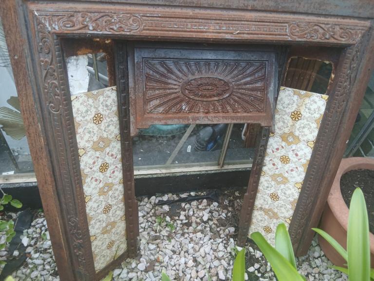 Vintage cast iron Fire Surround with Decorative Inlay