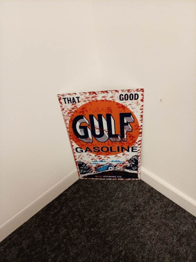 New X Large Distressed Gulf Gasoline Tin Sign Garage Decor