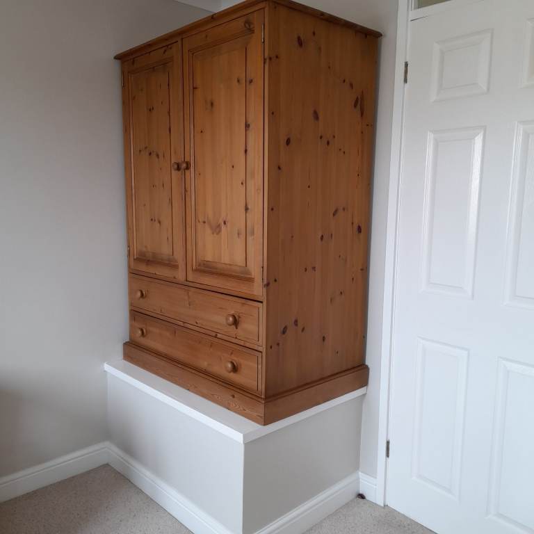 Solid pine half wardrobe with drawers