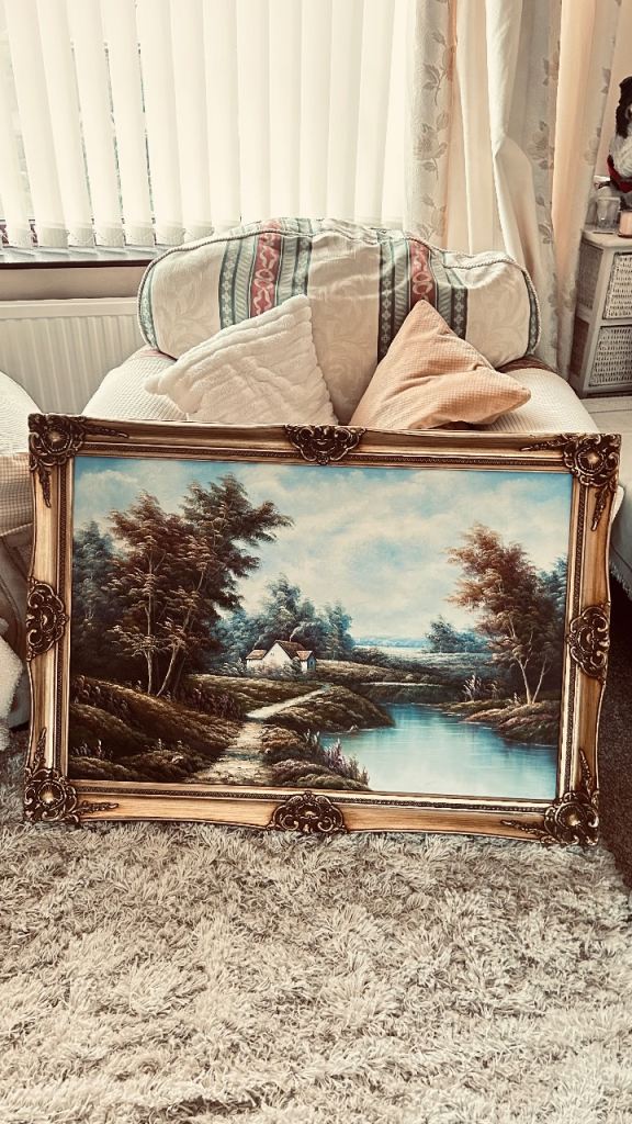 Large Vintage Oil Paintings on Canvas – Set of 3