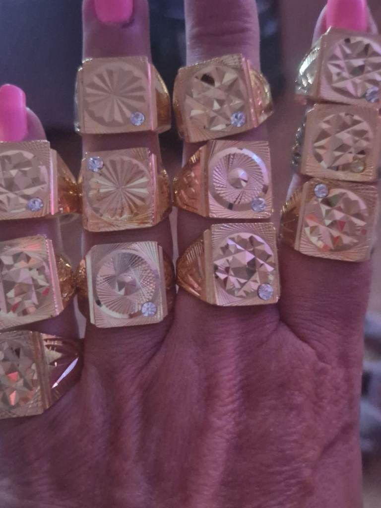 Gold-coloured Rings with Small Stones – As Good As New