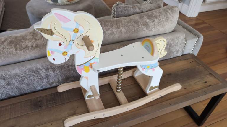 Le Toy Van - Petilou Wooden Multi-Sensory Colourful Wooden Pastel Rocking Unicorn Rocking Horse