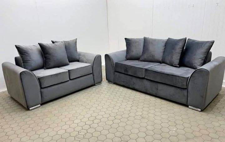 Grey Velvet Sofa Set - Two & Three Seater, Premium Design