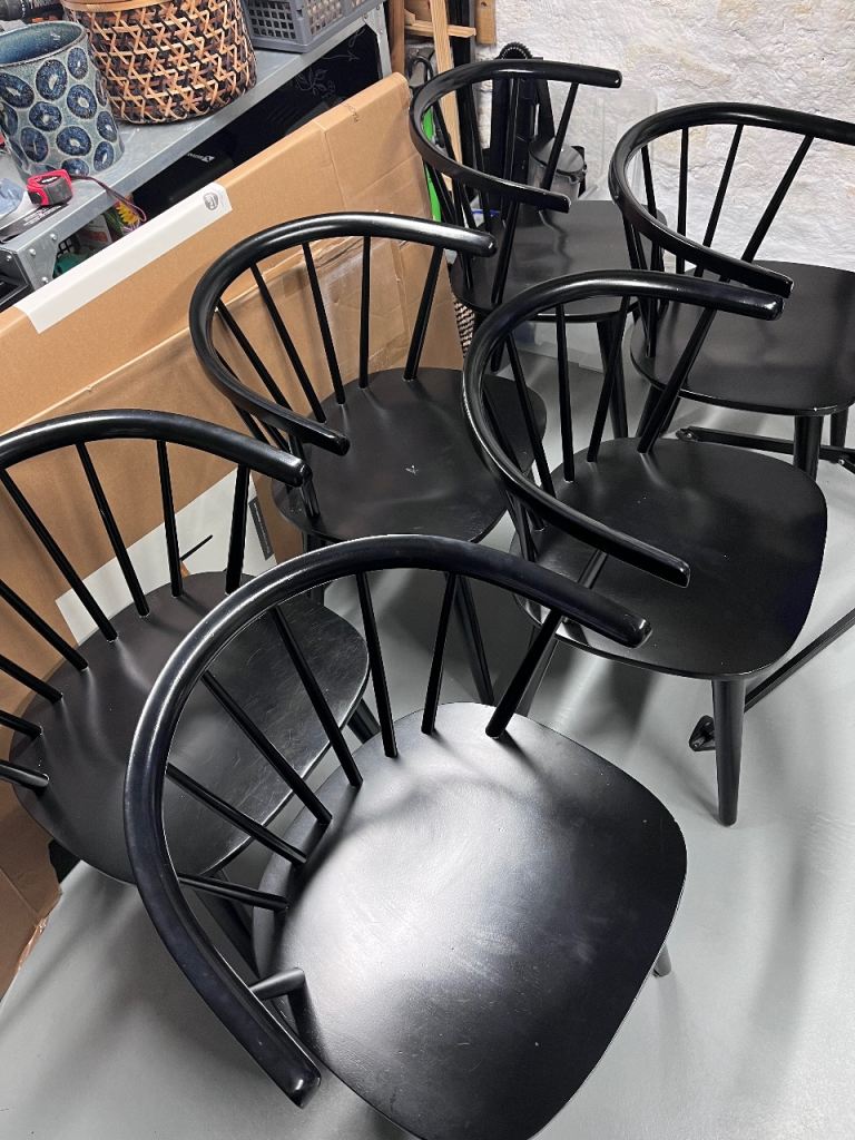 6 black wooden dining chairs