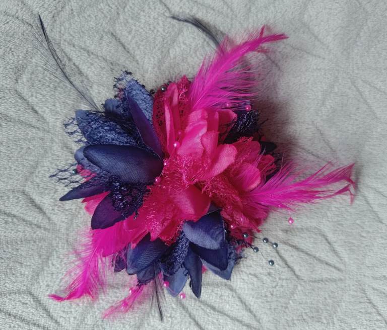 Blue mauve hair feather fascinator headband