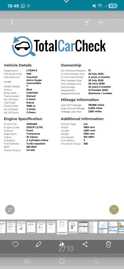 Vauxhall, ASTRA, Convertible, 2002, Manual, 1998 (cc), 2 doors