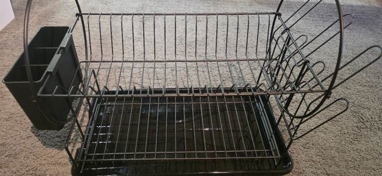 Black Metal Dish Drainer with Cutlery Holder – Good Condition