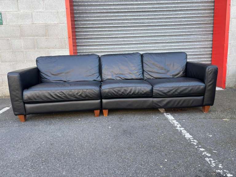 Black Leather 4 Seater Sofa 
