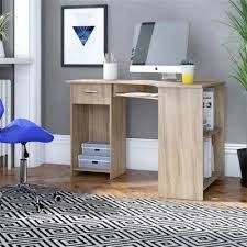 Compact L-Shaped Computer Desk / PC Table - Oak (Keyboard Tray & Drawer)