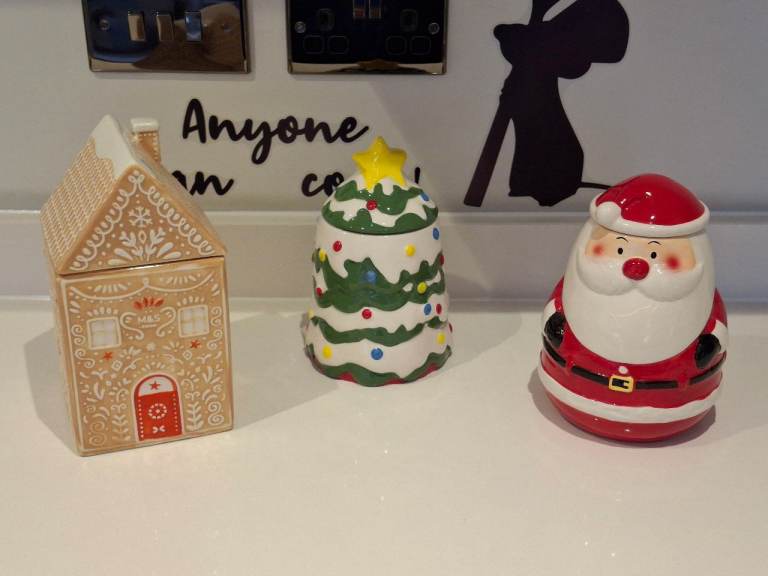 3 Christmas Storage Jars - Gingerbread House, Tree, Santa for £8