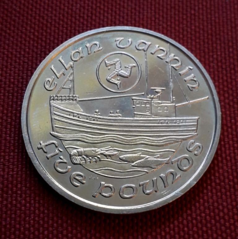 £5 1988 AA mintmark - Manx Fishing FIVE POUNDS AUnc fantastic condition coin