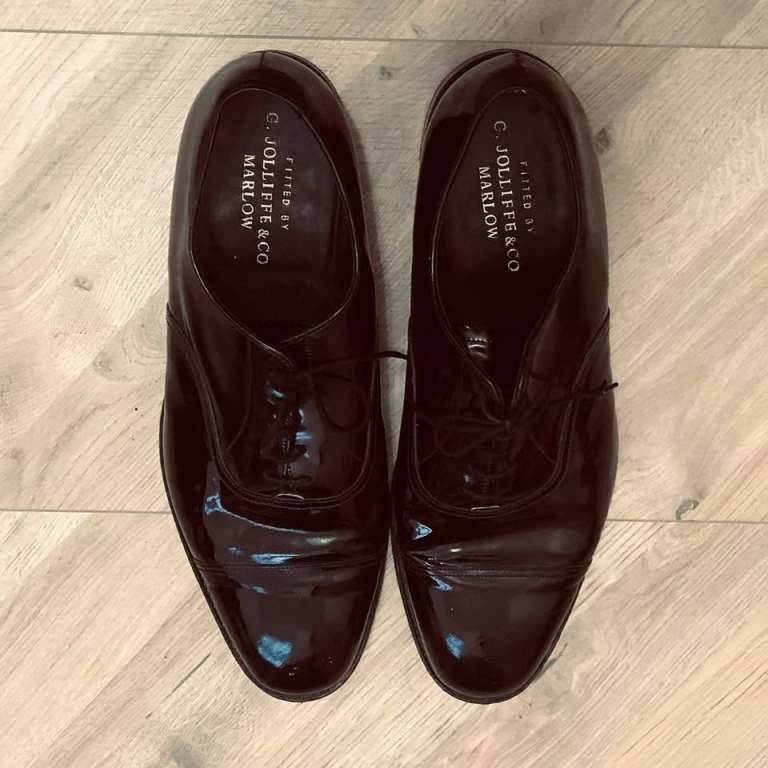 image for Men’s Black Patent Oxford Shoes – G. Jolliffe & Co Marlow – Size 12