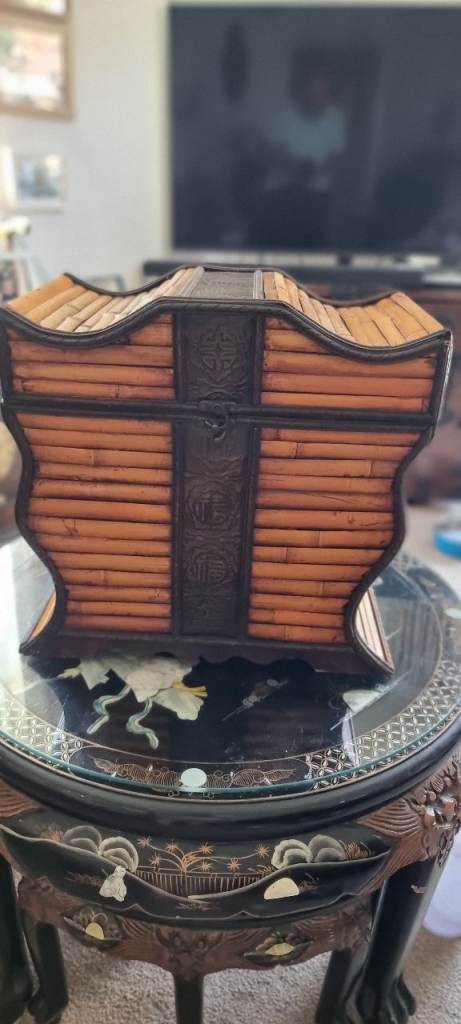 Chinese bamboo and metal storage box 