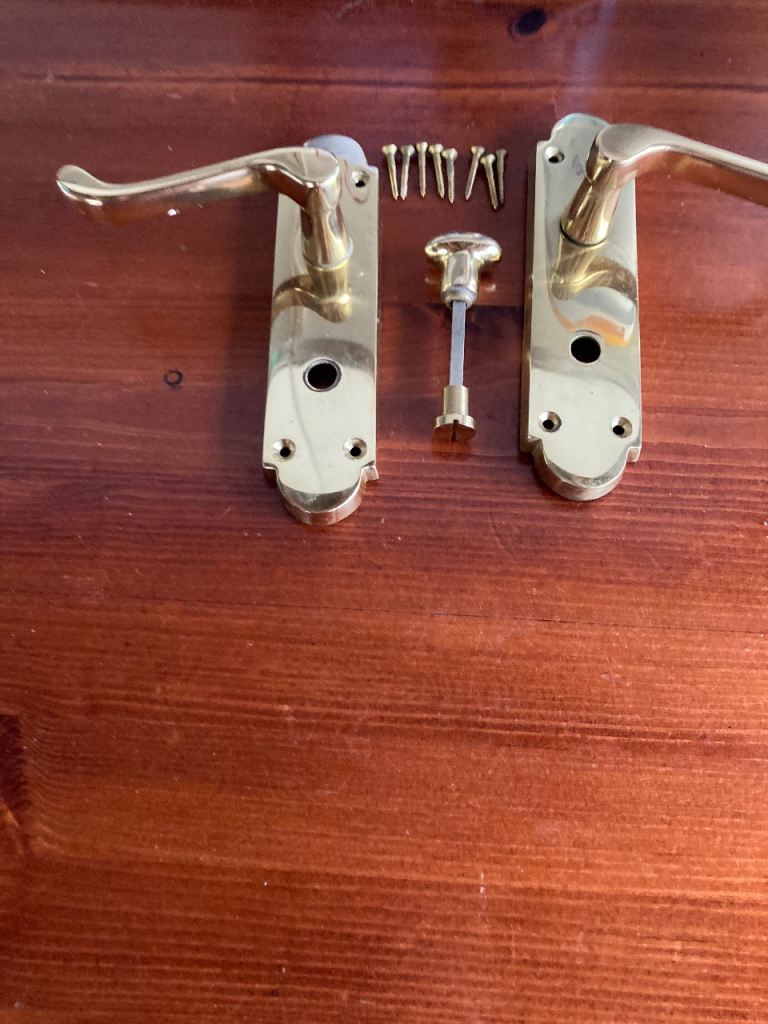 Pair of Brass Door Handles with Spindle and Screws