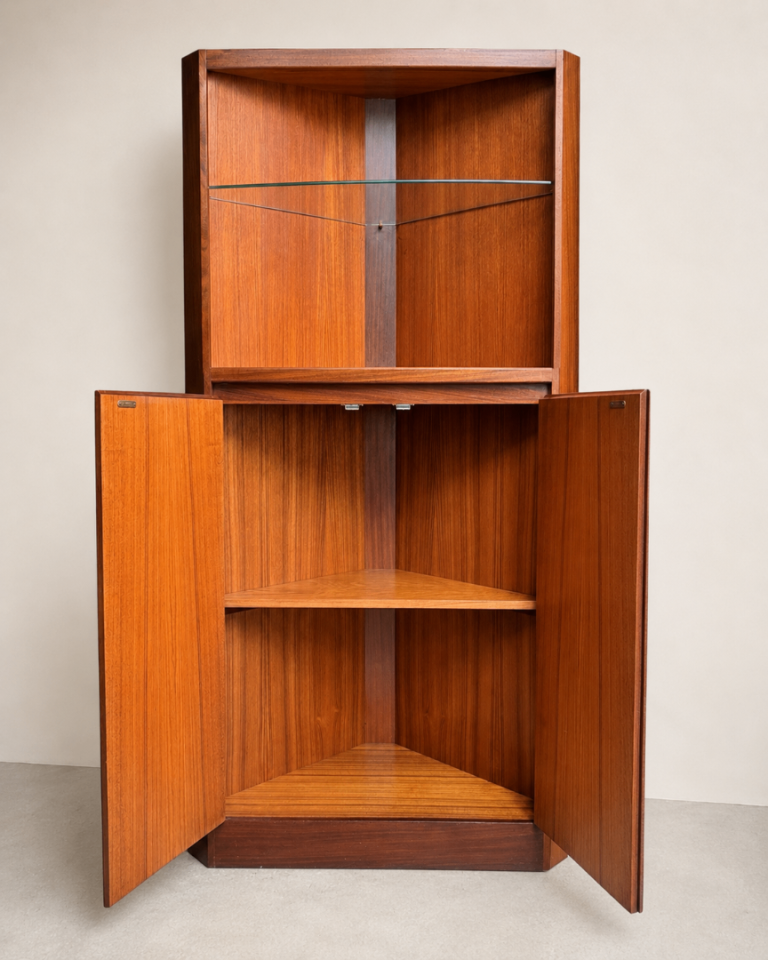 Turnidge of London Mid Century Teak Corner Display Cabinet 1960s Tall Unit