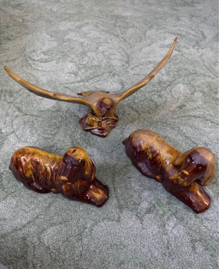 Blue Mountain Style Pottery Animal Ornaments (Dogs + Eagle)