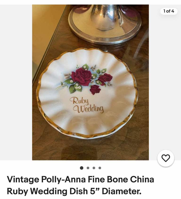Vintage Polly-Anna Fine Bone China Ruby Wedding Dish 5" Diameter