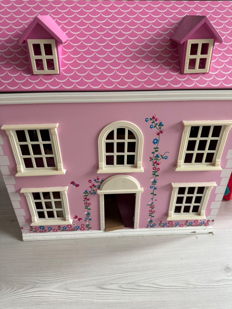 Lovely Pink Wooden Dolls House - Good Used Condition