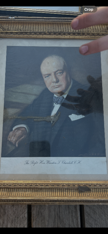 Vintage Winston Churchill Portrait Print with Gold Frame – Good Condition