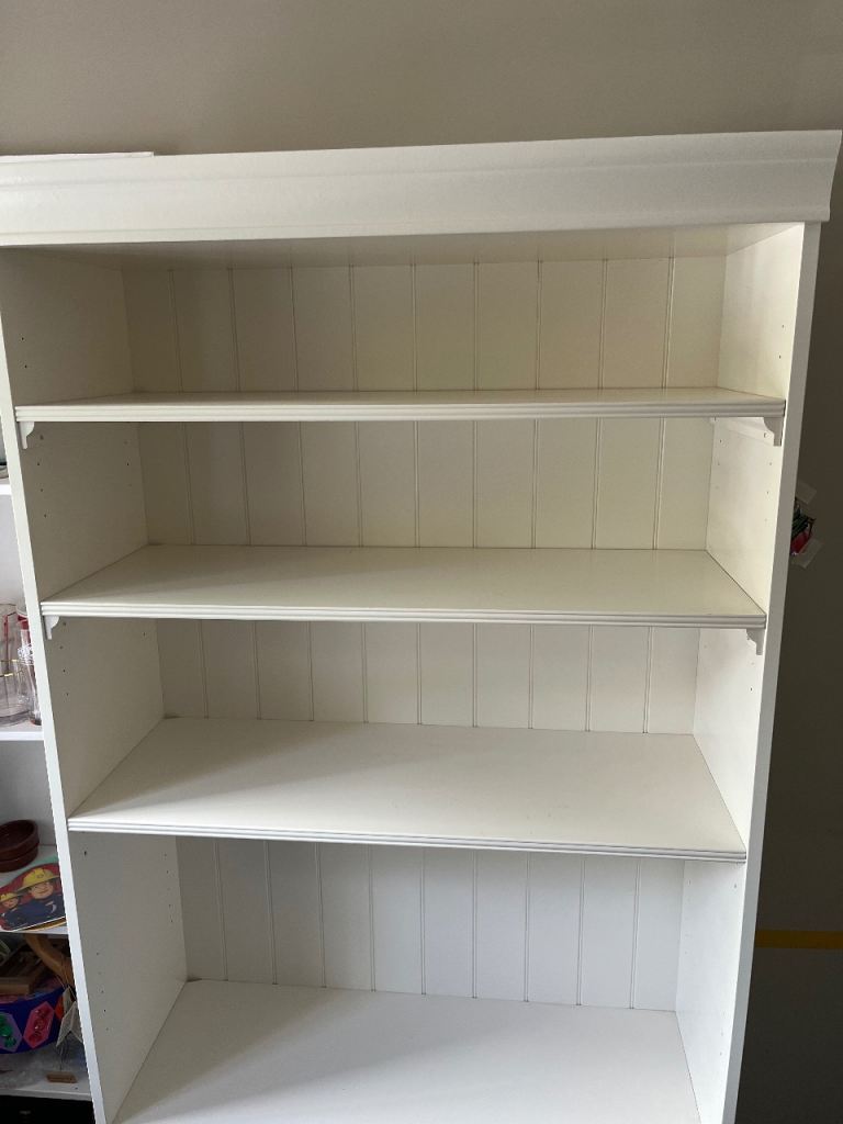 White shelving units