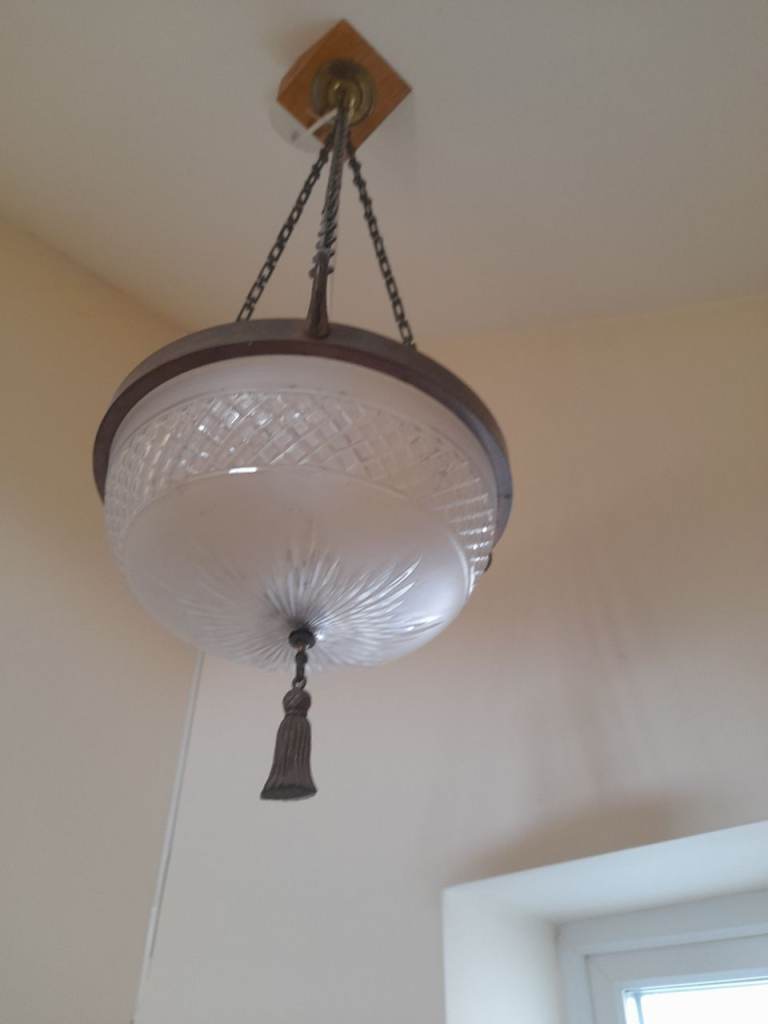 Victorian Glass Light Shade with Coppered Metal Cage