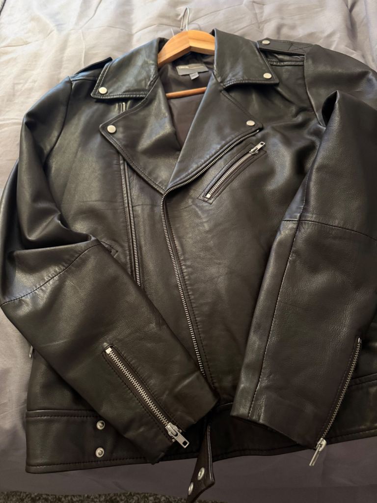 Men’s Leather Biker Jacket Brown XS