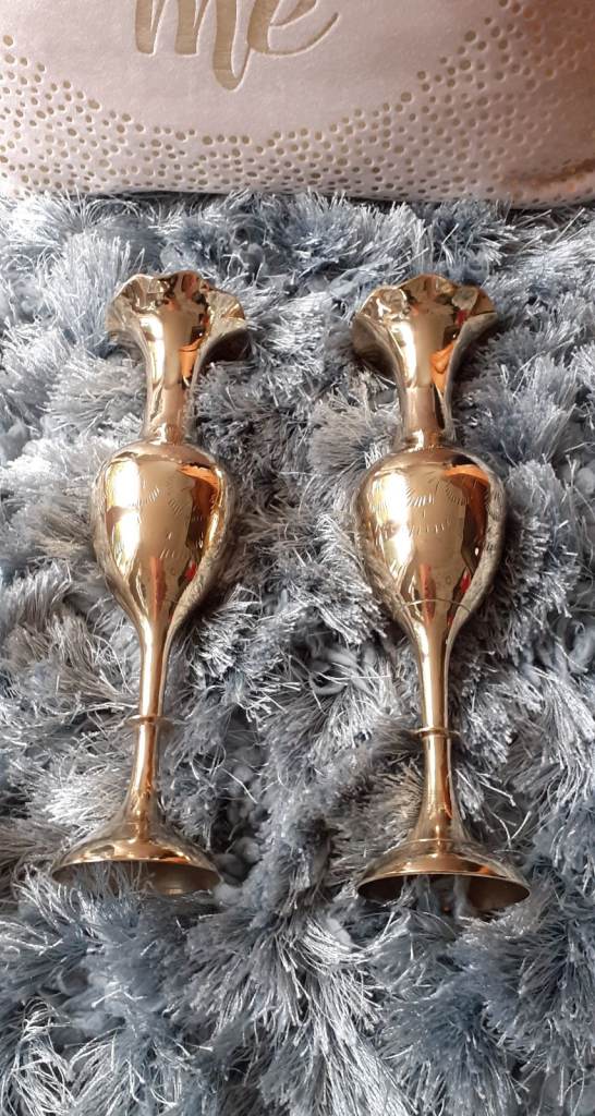 Pair Of Vintage Etched Brass Vases.