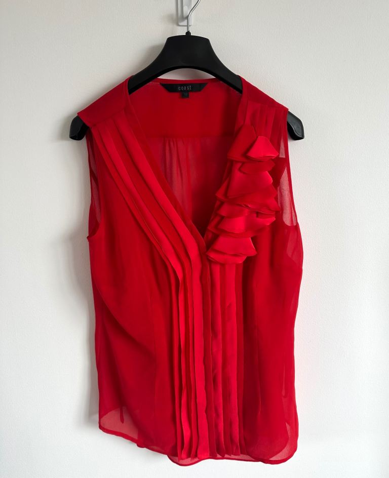 Stunning Coast red chiffon ruffle blouse with camisole size 12