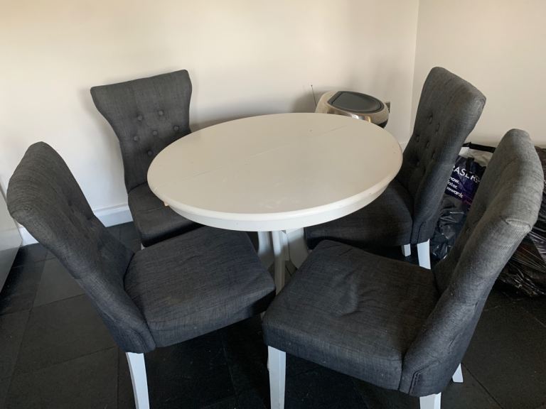 Grey Fabric Dining Chair with White Legs – Good Condition