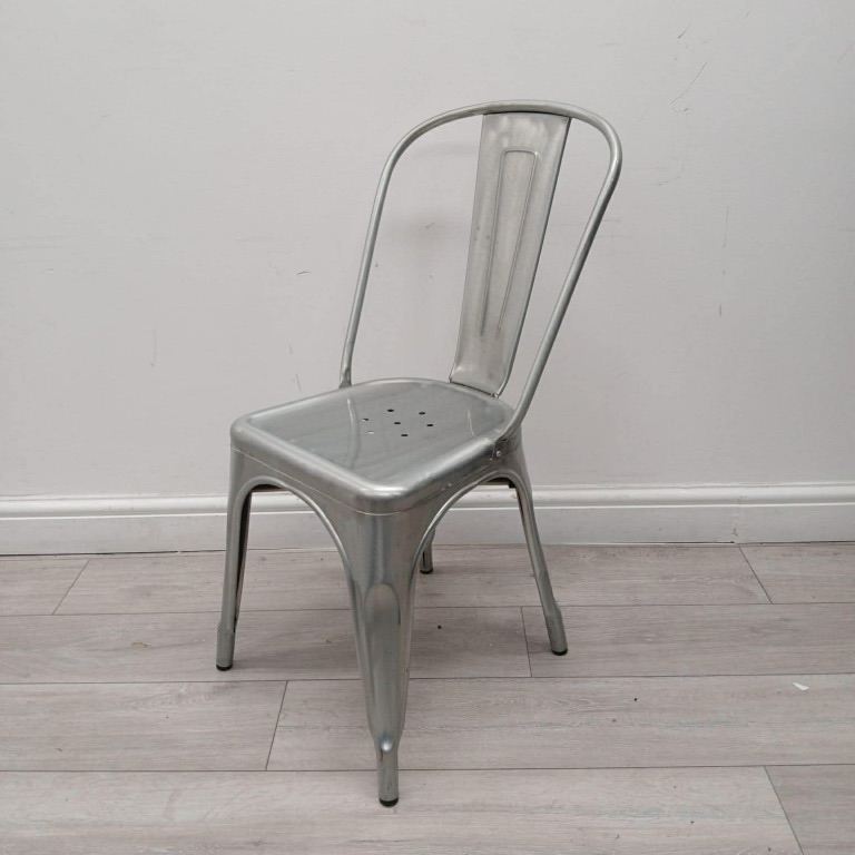 Toledo Industrial Bistro Chair, Stackable, Silver