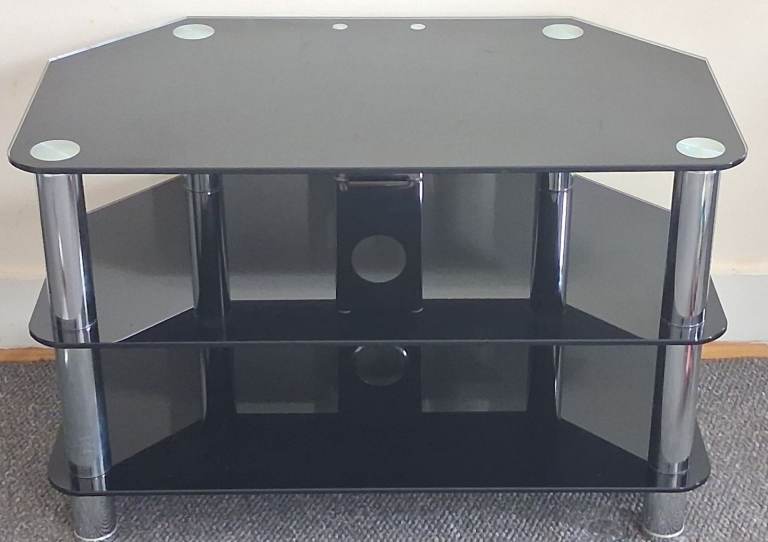 Black Glass 3-Tier TV Stand with Chrome-Effect Legs